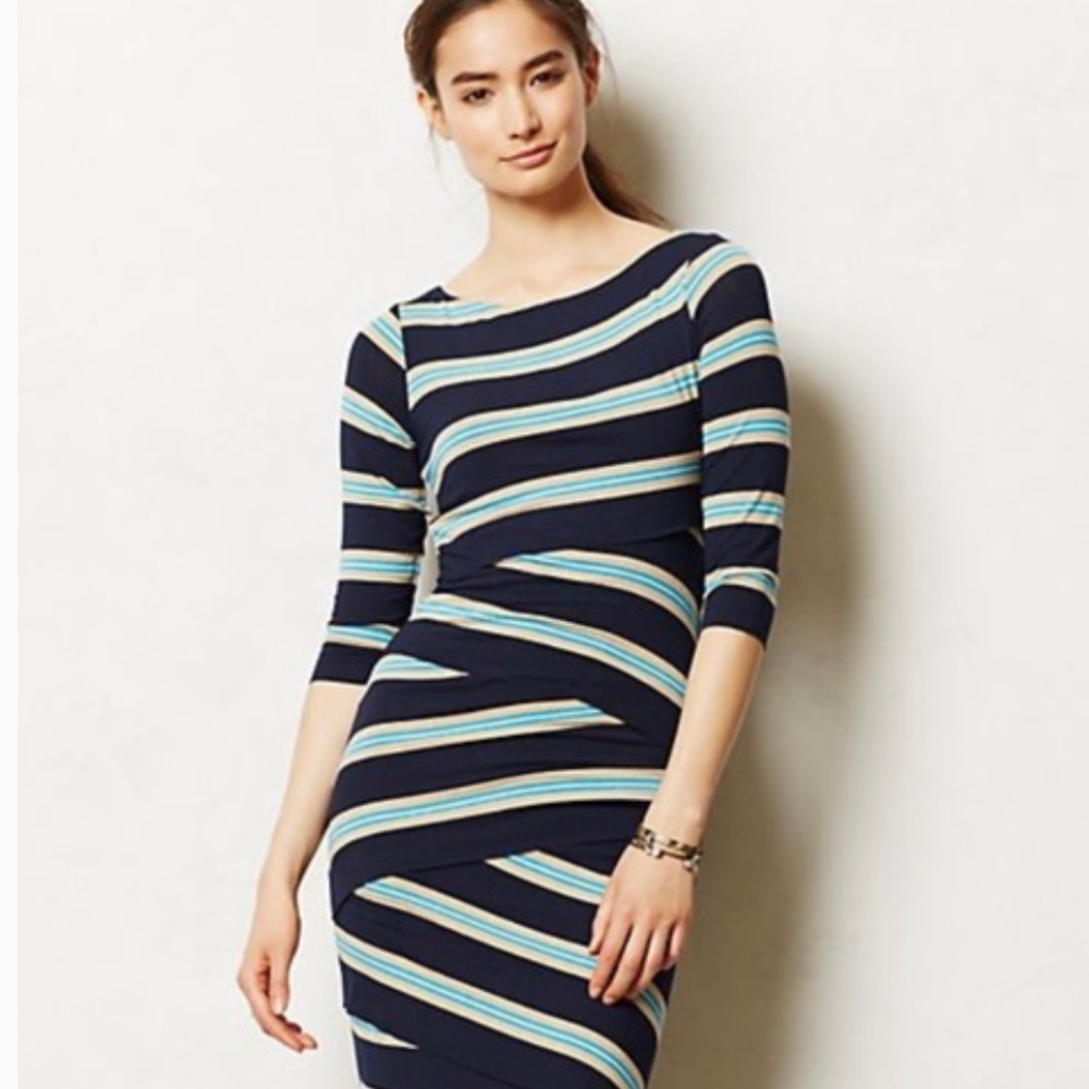 BAILEY 44 Bodycon Blue bandeau wrapped asymmetric column pencil dress Petite XS